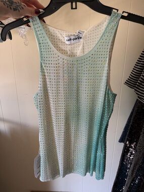 Self-Portrait Mint Green Rhinestone-Embellished Sleeveless Dress